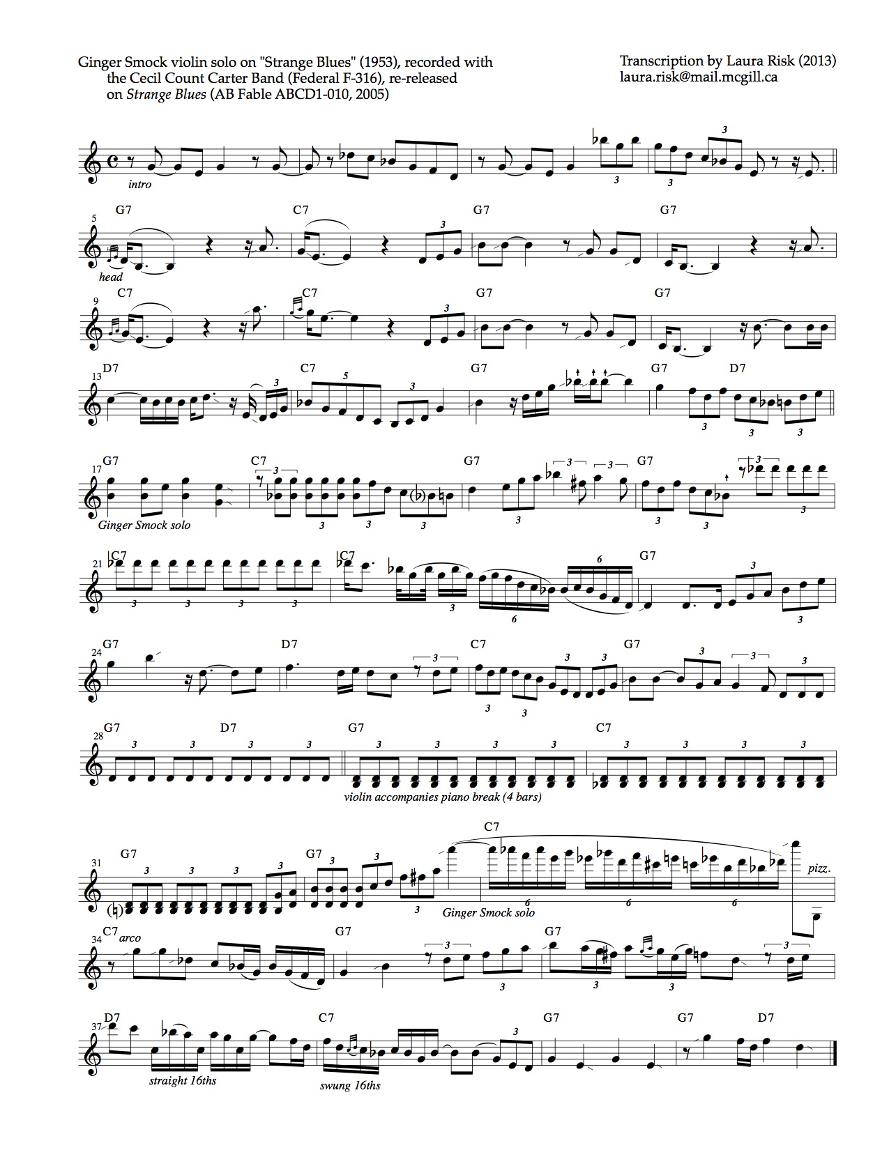 Strange Blues Transcription